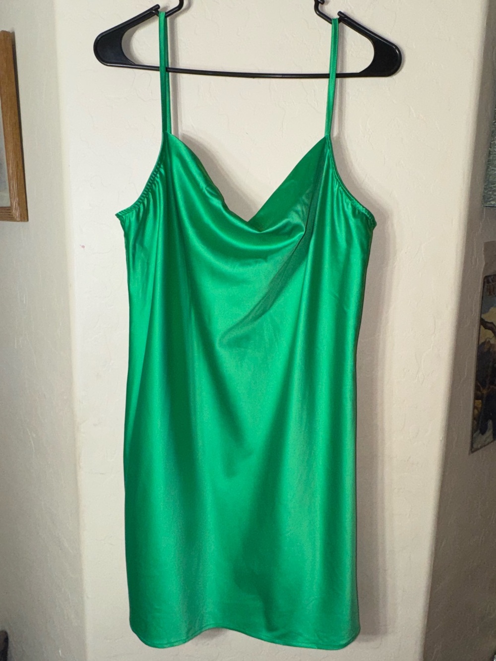 Heiress Beverly Hills Emerald Green Satin Cowl Neck Mini Slip Dress Size XL